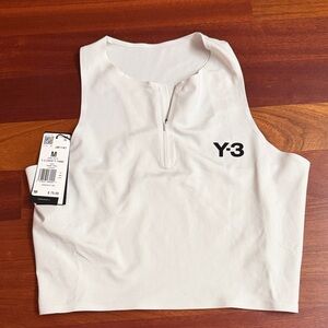 Y-3 White Zip-Front Cropped Tank Top